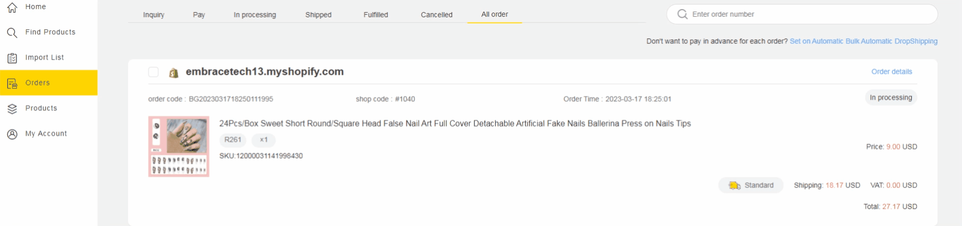 Order processing & tracking sync